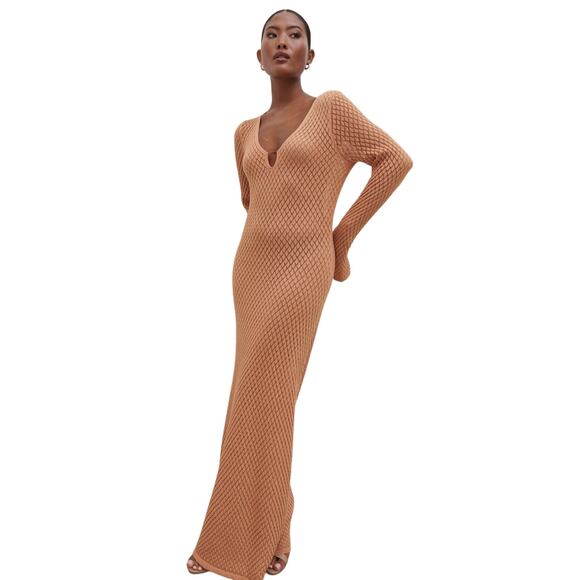 NWT Pretty Lavish Croisette Knit Beaded Midaxi Dress In Apricot Size Small - Picture 1 of 13